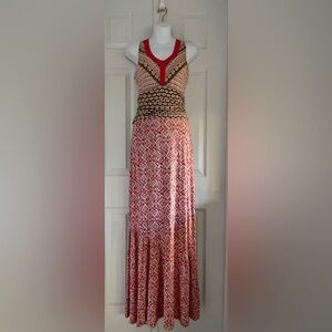 Athleta XS Pink and Green Geometric Sleeveless Patterned Maxi Dress